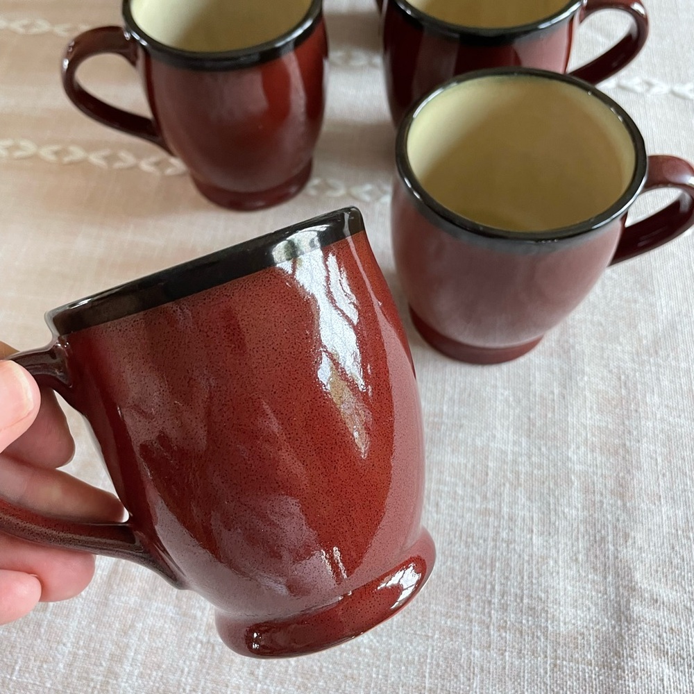 Mikasa Deep Red and Black Stoneware Mugs